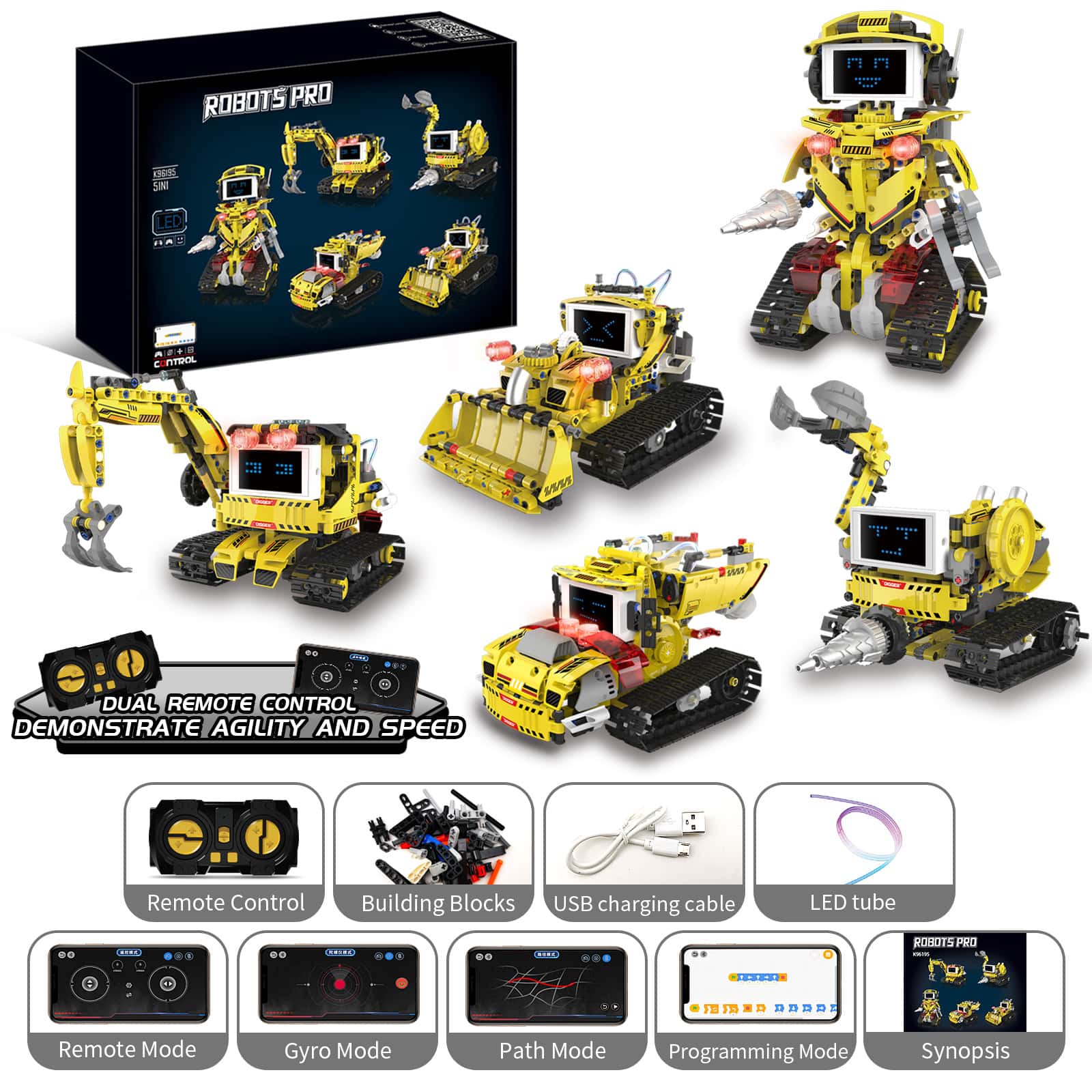 Stem Robot Building Kit Coding - 660PCS 5‑in‑1 Engineering Robot Building Kit,